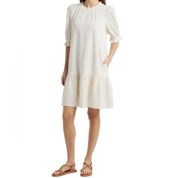 Caslon Dresses & Skirts - Mix Media Cream Ruffle Hem Dress